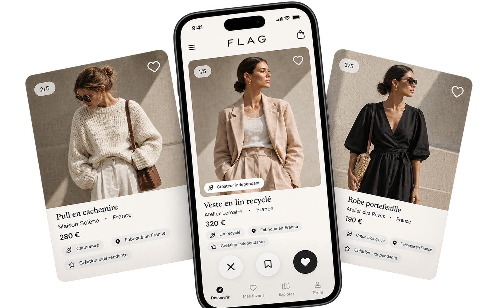 Aperçu de l'application FLAG : une veste en laine recyclée à swiper